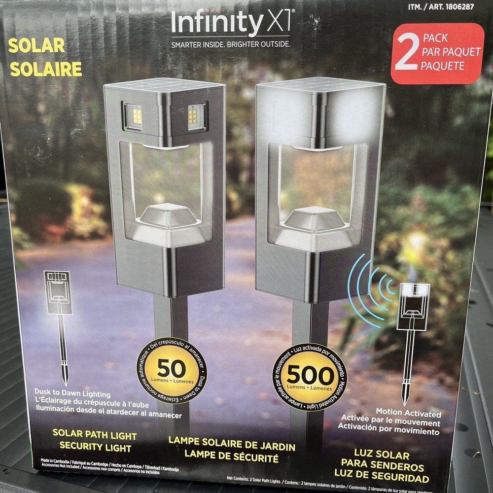 Infinity X1 500 Lumen‎ Motion Solar Security Pathway Lights 2 Pack NEW
